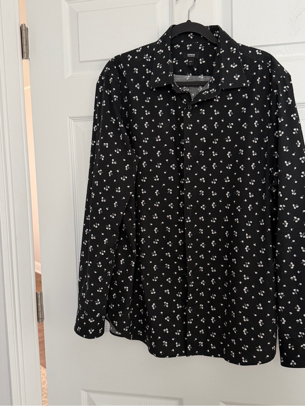 Express Black Button-Down Shirt with White Floral Print